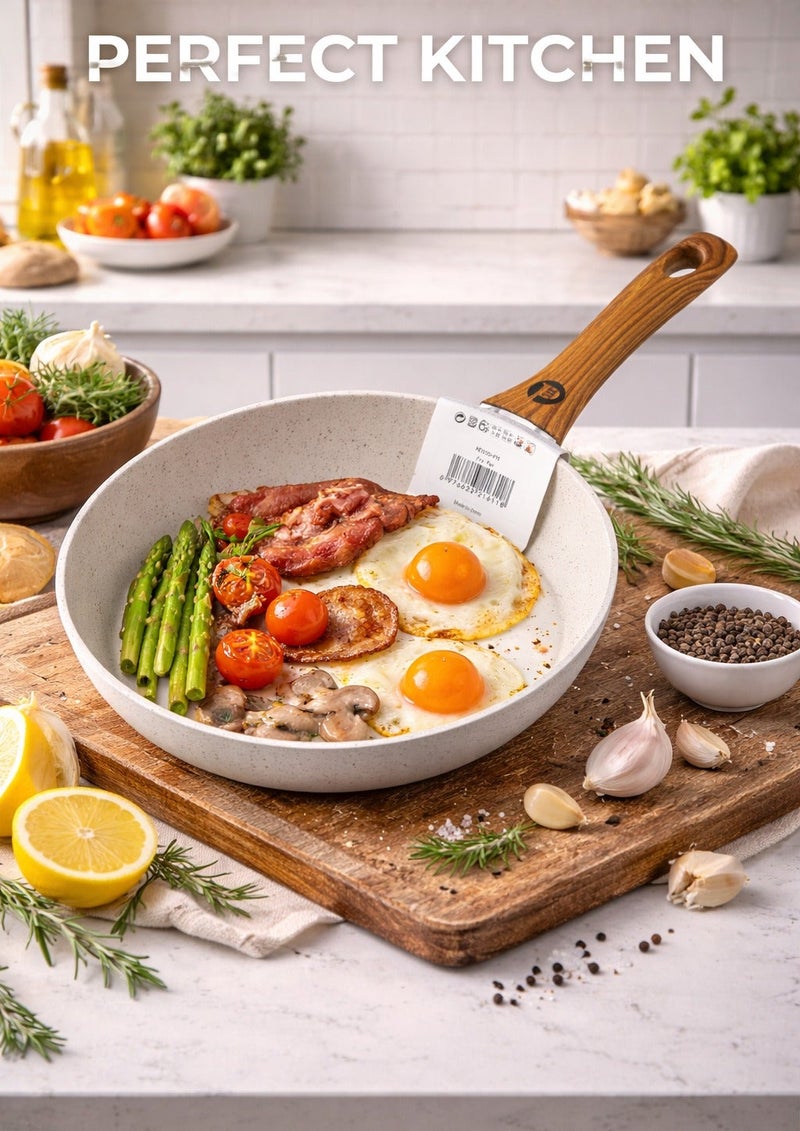 بيرفكت كيتشن مقلاة المنيوم غير قابل للالتصاق مع مقبض خشب  مقاس  26 سم لون بيج - Image 2